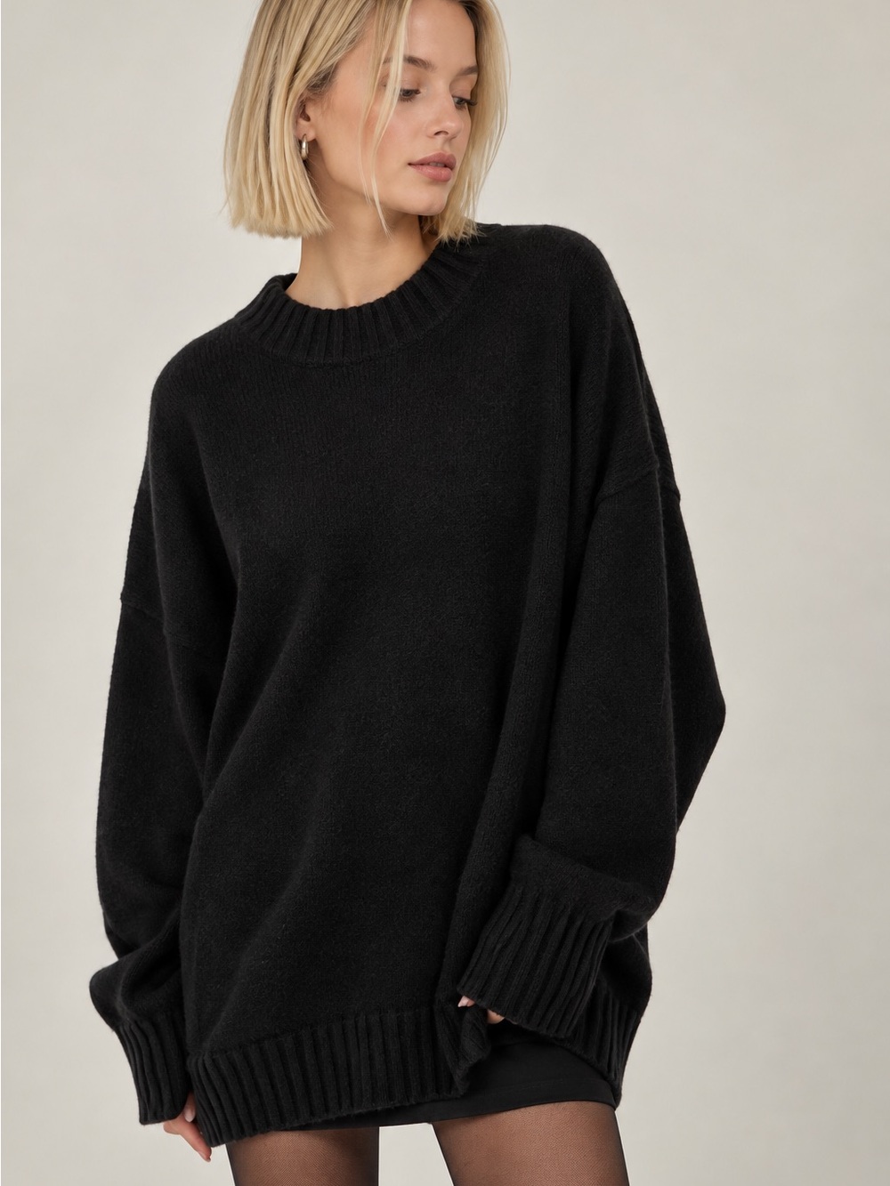 NWT LOFT Black Oversized Soft Knit Tunic Sweater M